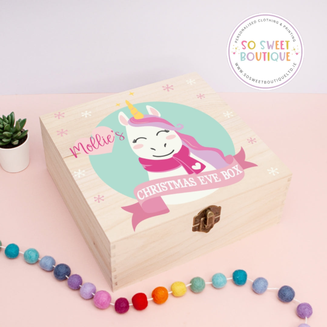 Unicorn Personalised Christmas Eve Wooden Box