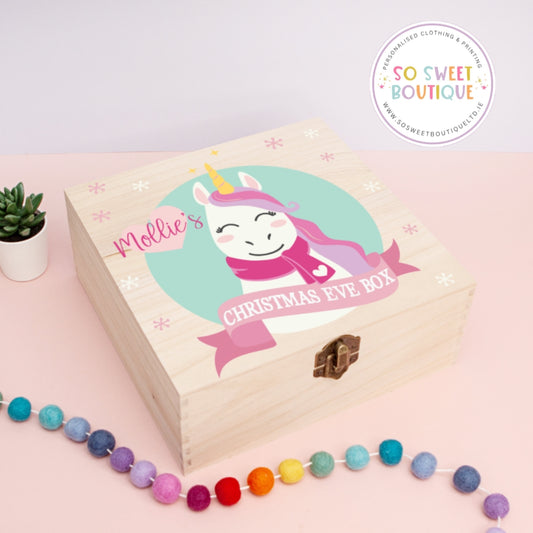 Unicorn Personalised Christmas Eve Wooden Box