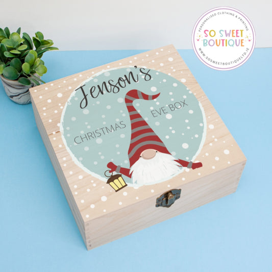 Blue Gnome Personalised Christmas Eve Wooden Box