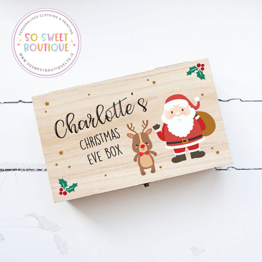 Santa & Rudolph Personalised Rectangular Christmas Eve Wooden Box
