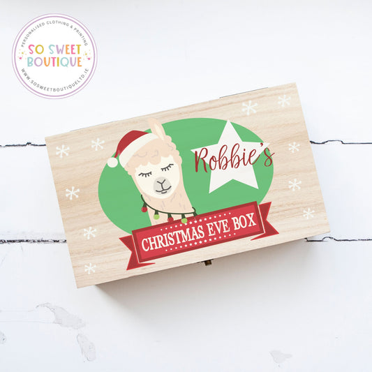 Llama Boy Personalised Rectangular Christmas Eve Wooden Box