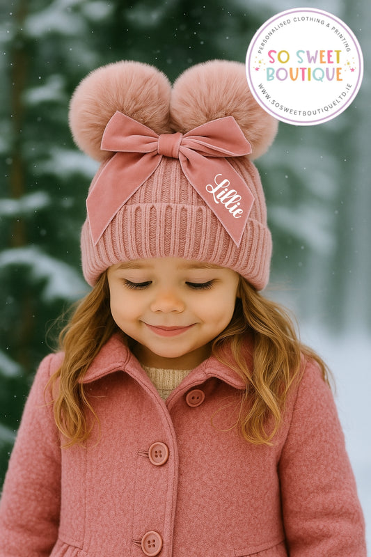 Baby|Junior Dusty Pink Personalised Pom Pom Hat