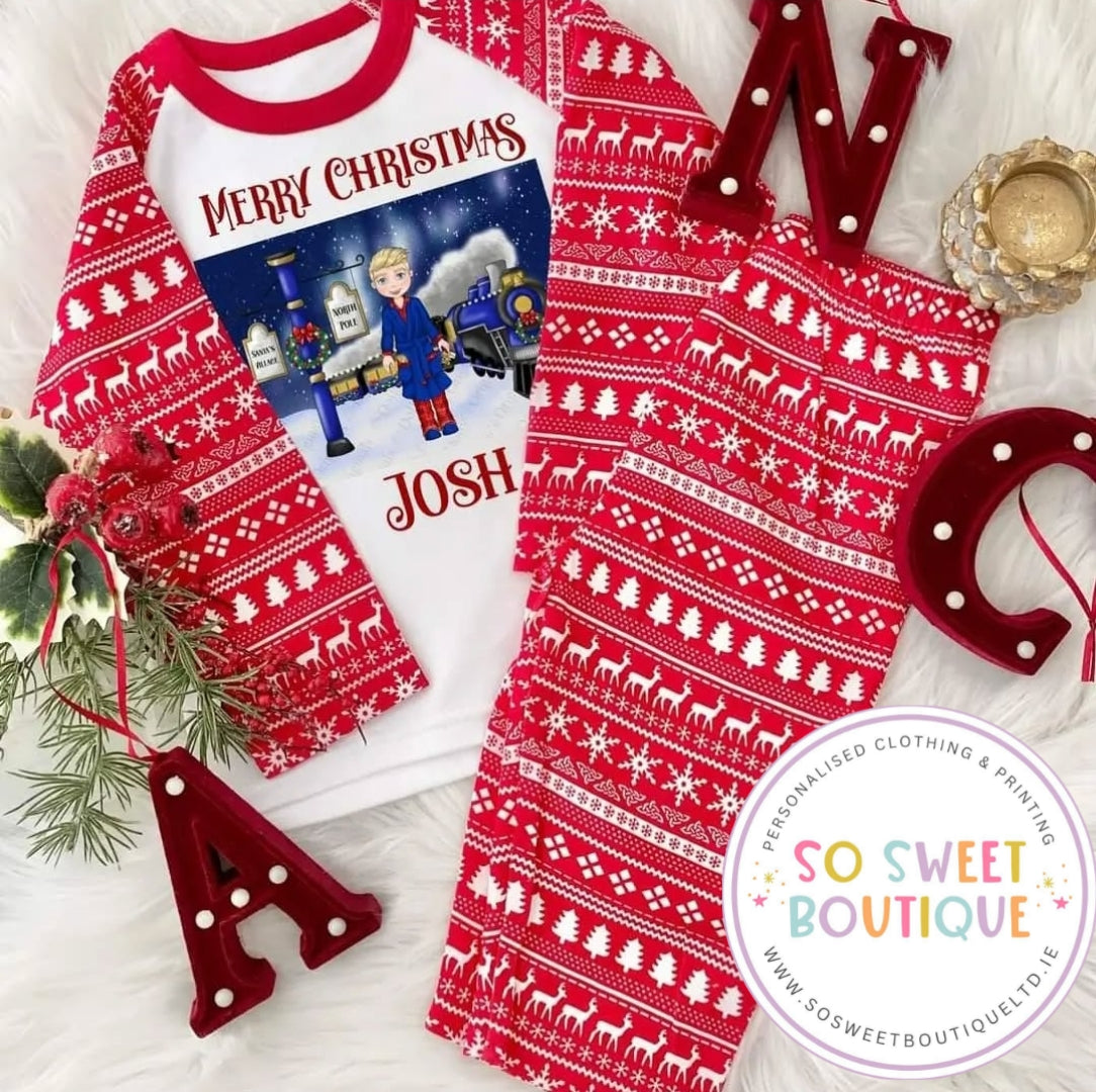 Polar Express Boy Dolly Red Reindeer Personalised Christmas Pyjamas