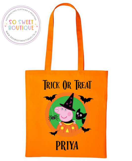 Peppa Halloween themed Trick Or Treat Cotton Tote Bag