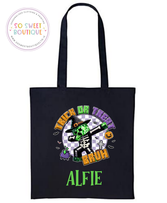 Minecraft Halloween themed Trick Or Treat Cotton Tote Bag