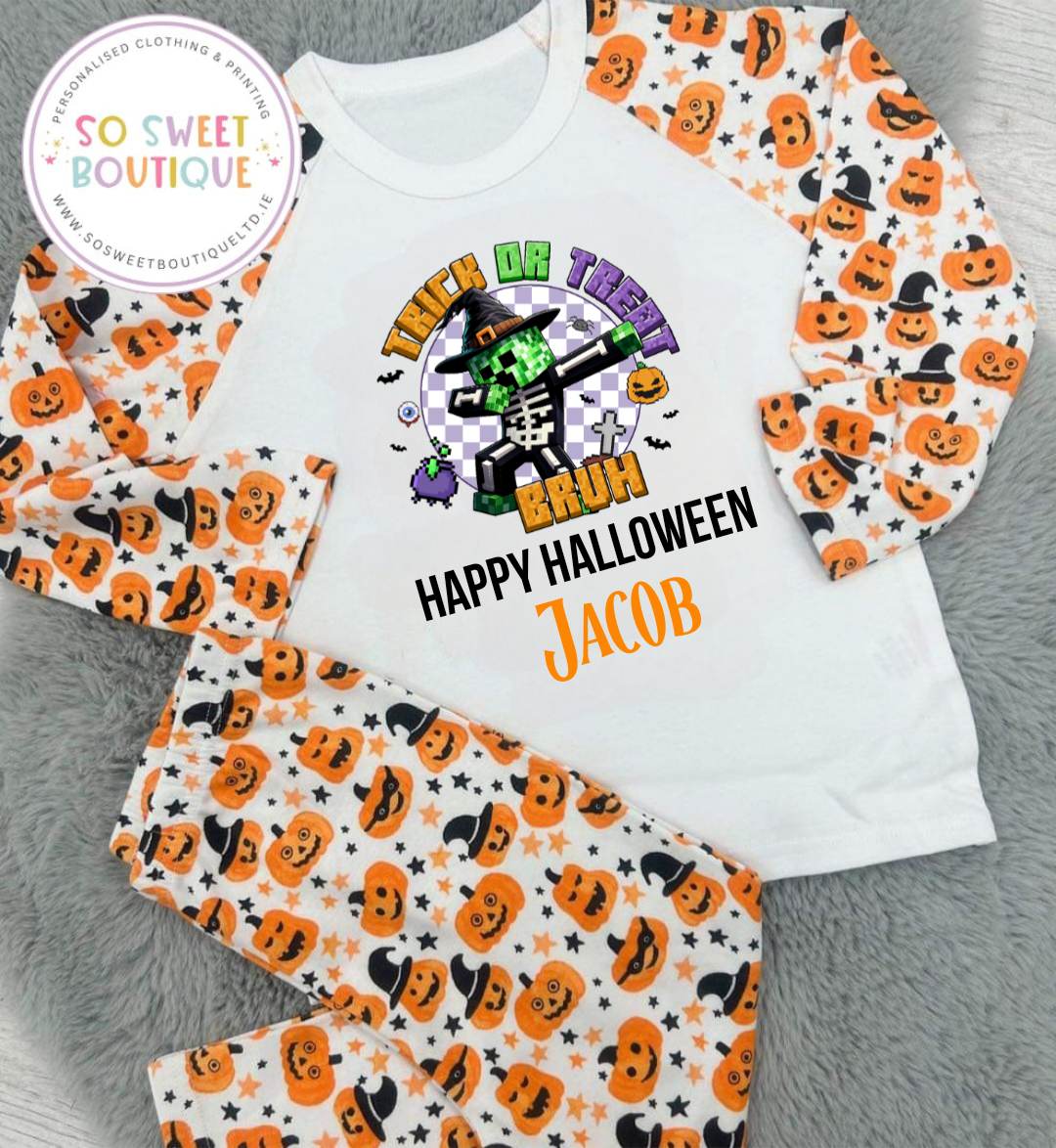 Minecraft Halloween themed Personalised Pumpkin Pyjamas