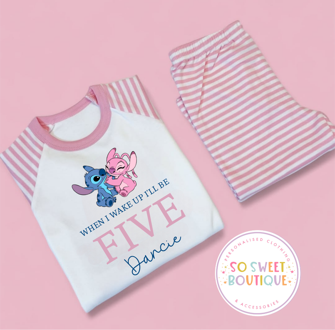 Stitch & Angel When I Wake Up Personalised Birthday PJs