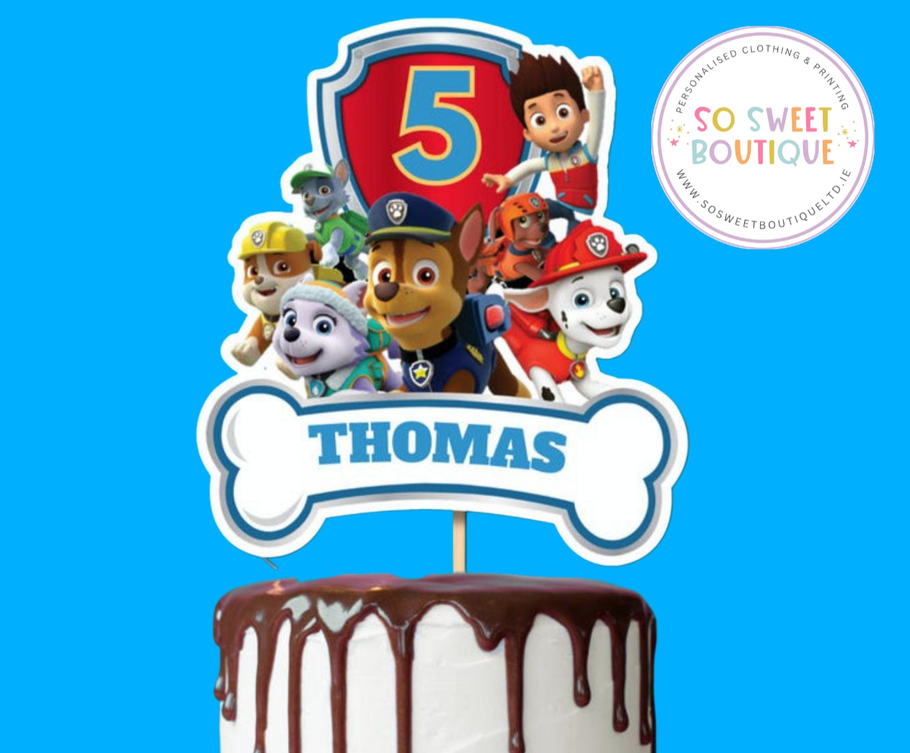 Paw Patrol Blue Personalised Birthday Cake Topper