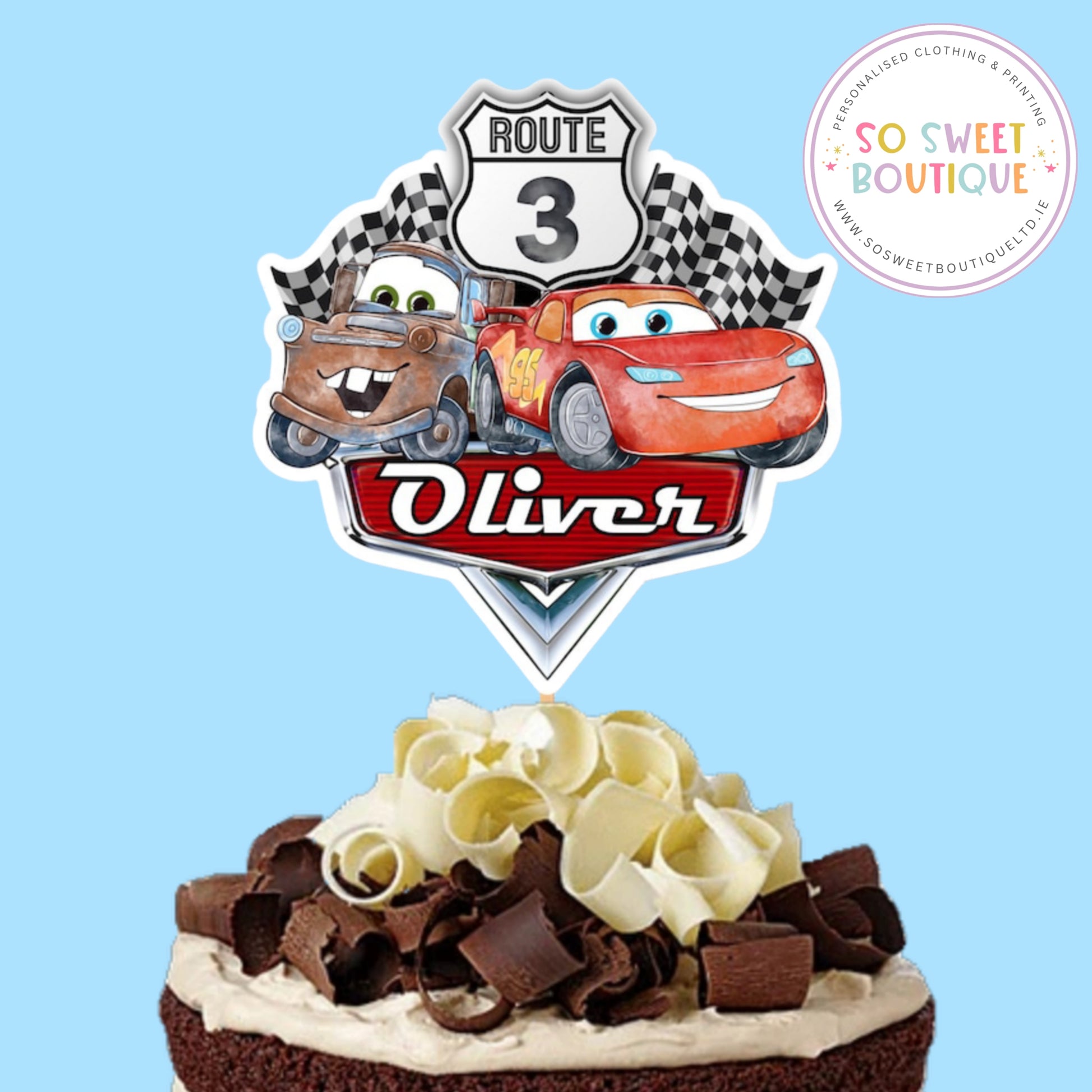 Cars Lightning McQueen Personalised Cake Topper - SoSweetBoutiqueLtd