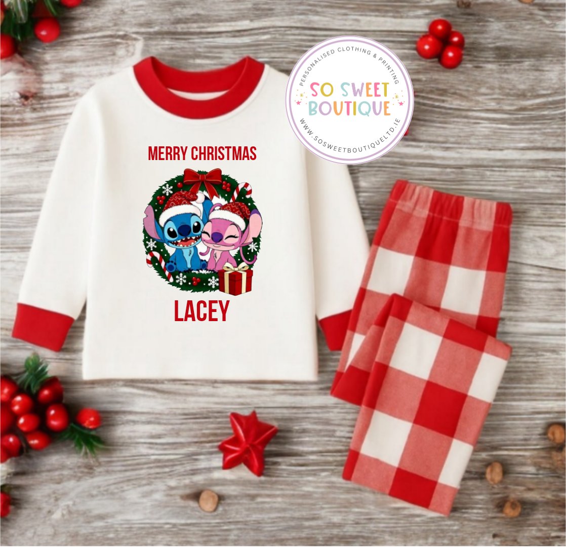 Stitch Red Check Personalised Christmas Pyjamas