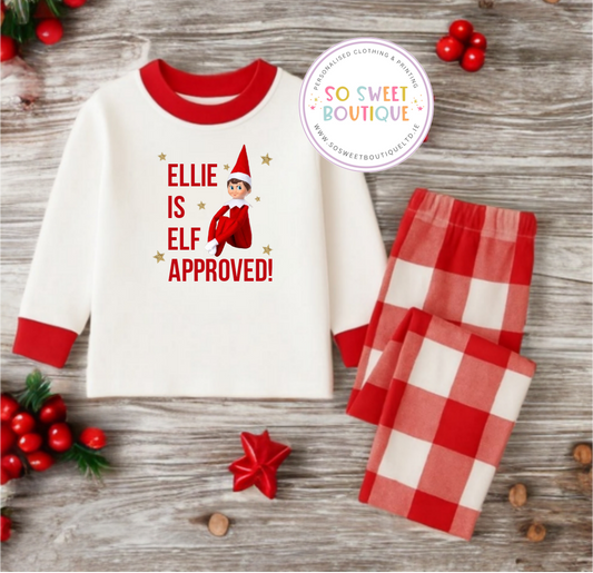 Elf Approved Red Check Personalised Christmas Pyjamas