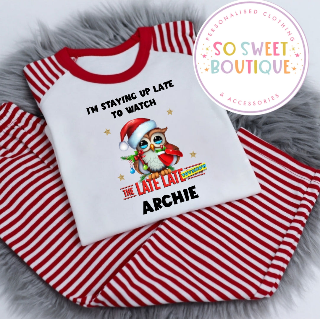 The Toy Show Owl Personalised Red Stripe Style Pyjamas