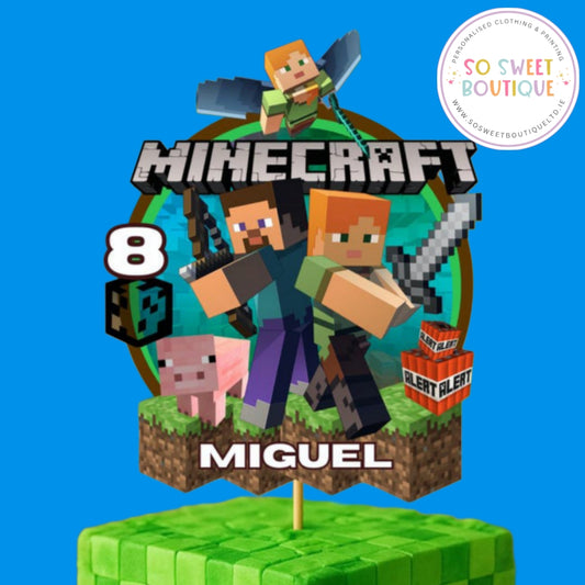 Minecraft themed Personalised Cake Topper - SoSweetBoutiqueLtd