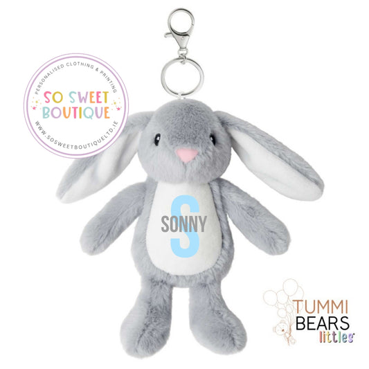 Tummi Bears Littles® Personalised Grey Bunny Keychain (Blue) - SoSweetBoutiqueLtd