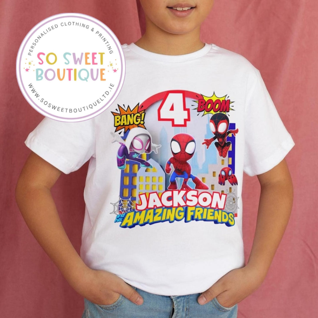 Spidey themed Birthday White T-Shirt - SoSweetBoutiqueLtd