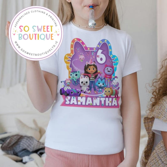 Gabby's Dollhouse themed Birthday White T-Shirt - SoSweetBoutiqueLtd