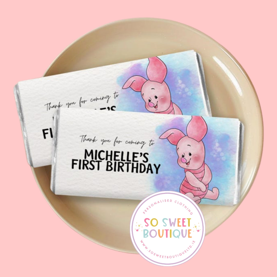Piglet themed Personalised 40g Milk Chocolate Bars - 5 Pack - SoSweetBoutiqueLtd