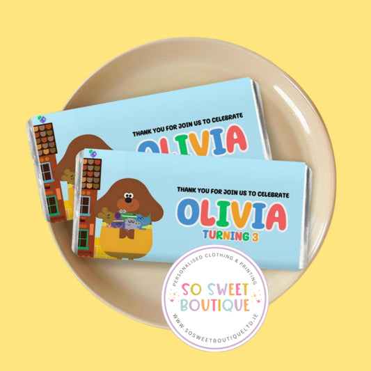 Hey Duggee themed Personalised 40g Milk Chocolate Bars - 5 Pack - SoSweetBoutiqueLtd