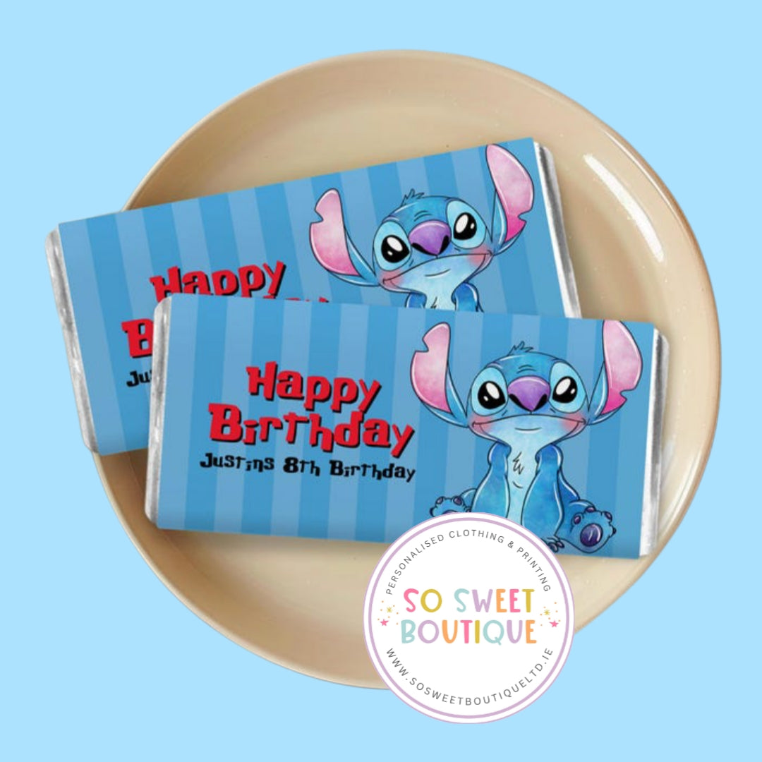 Stitch themed Personalised 40g Milk Chocolate Bars - 5 Pack - SoSweetBoutiqueLtd