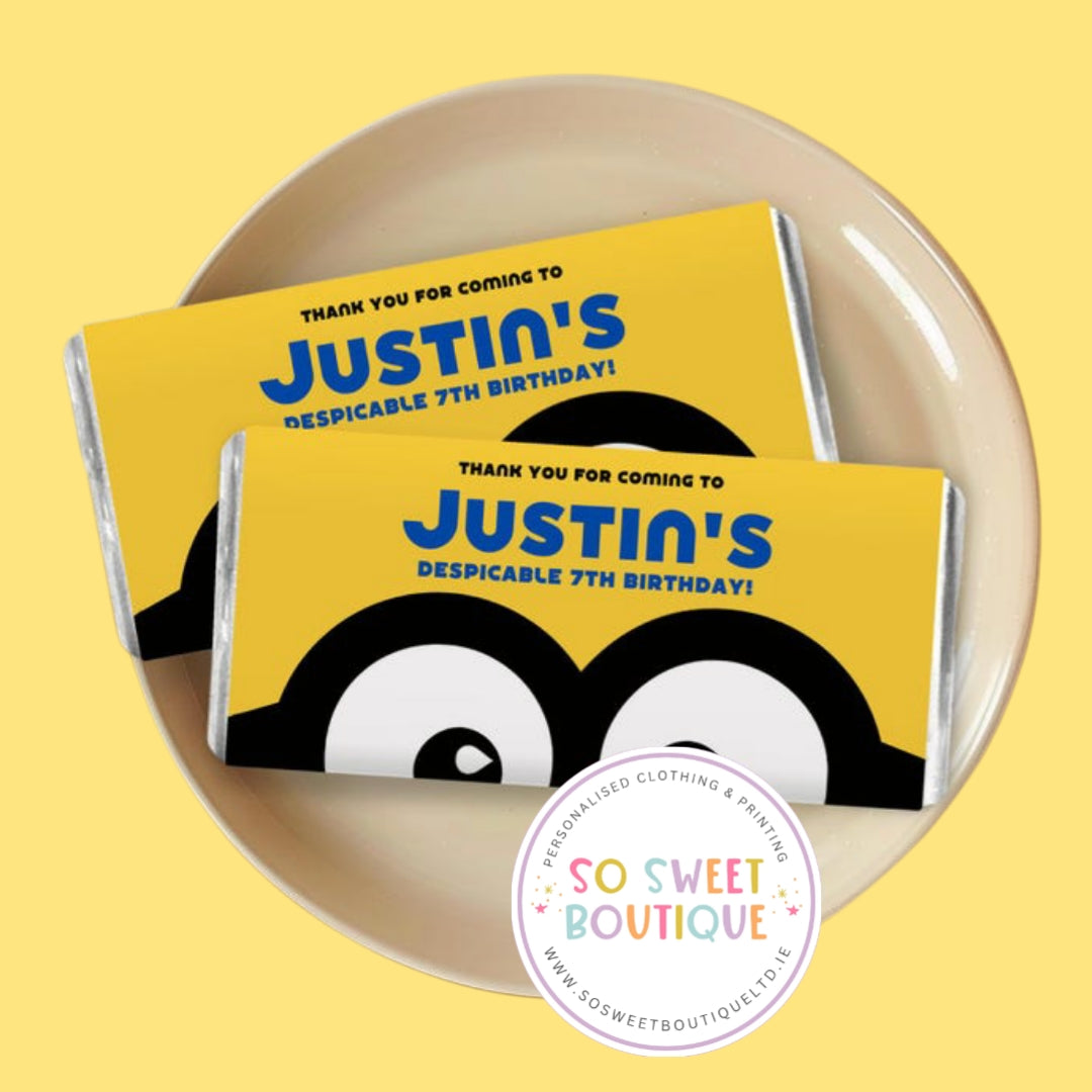 Minions themed Personalised 40g Milk Chocolate Bars - 5 Pack