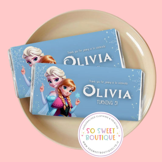 Frozen Anna & Elsa themed Personalised 40g Milk Chocolate Bars - 5 Pack - SoSweetBoutiqueLtd
