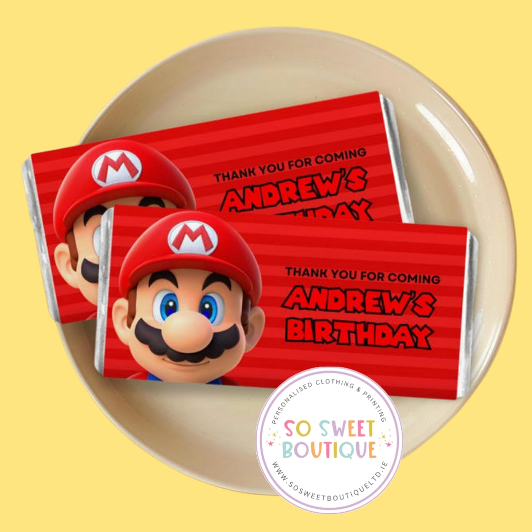 Super Mario themed Personalised 40g Milk Chocolate Bars - 5 Pack - SoSweetBoutiqueLtd