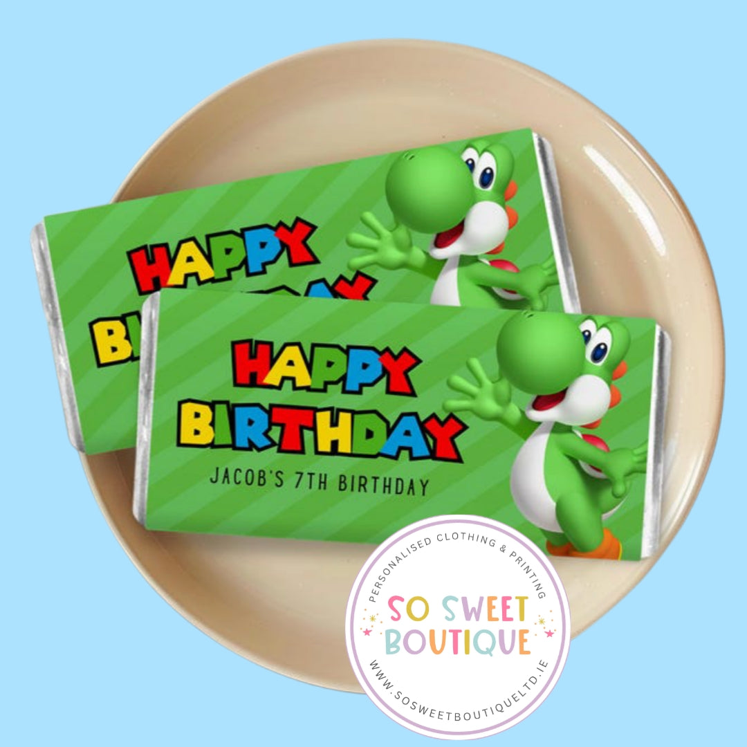 Yoshi Super Mario themed Personalised 40g Milk Chocolate Bars - 5 Pack - SoSweetBoutiqueLtd