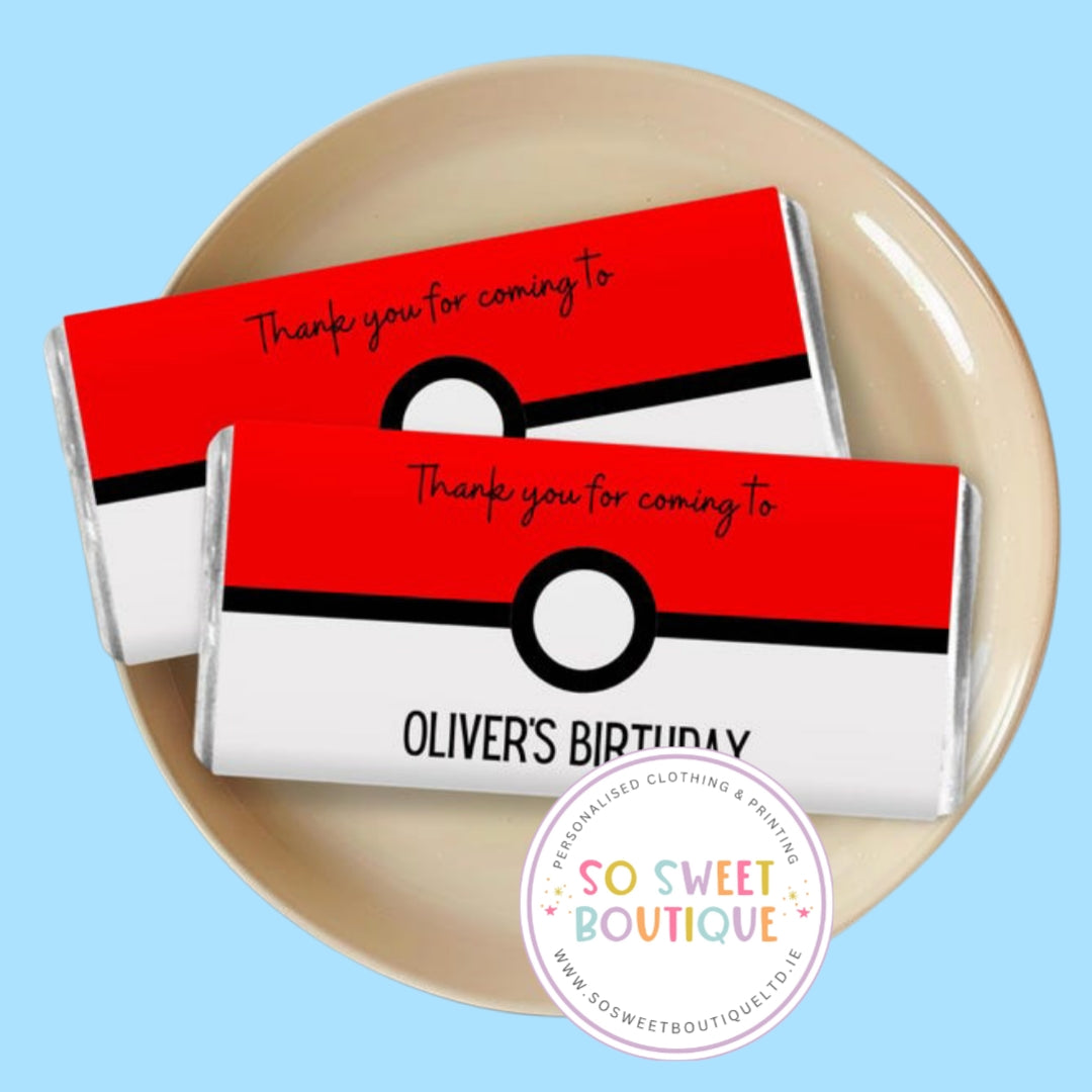 Pokemon themed Personalised 40g Milk Chocolate Bars - 5 Pack - SoSweetBoutiqueLtd