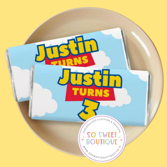 Toy Story themed Personalised 40g Milk Chocolate Bars - 5 Pack - SoSweetBoutiqueLtd