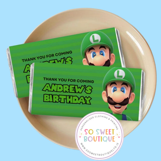 Luigi Super Mario themed Personalised 40g Milk Chocolate Bars - 5 Pack