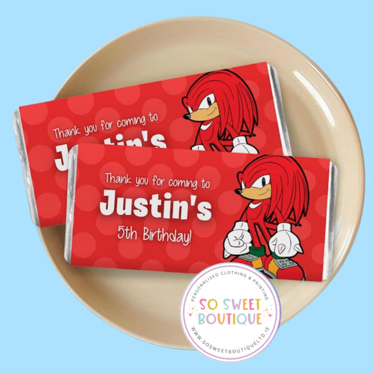 Sonic The Hedgehog Knuckles themed Personalised 40g Milk Chocolate Bars - 5 Pack - SoSweetBoutiqueLtd