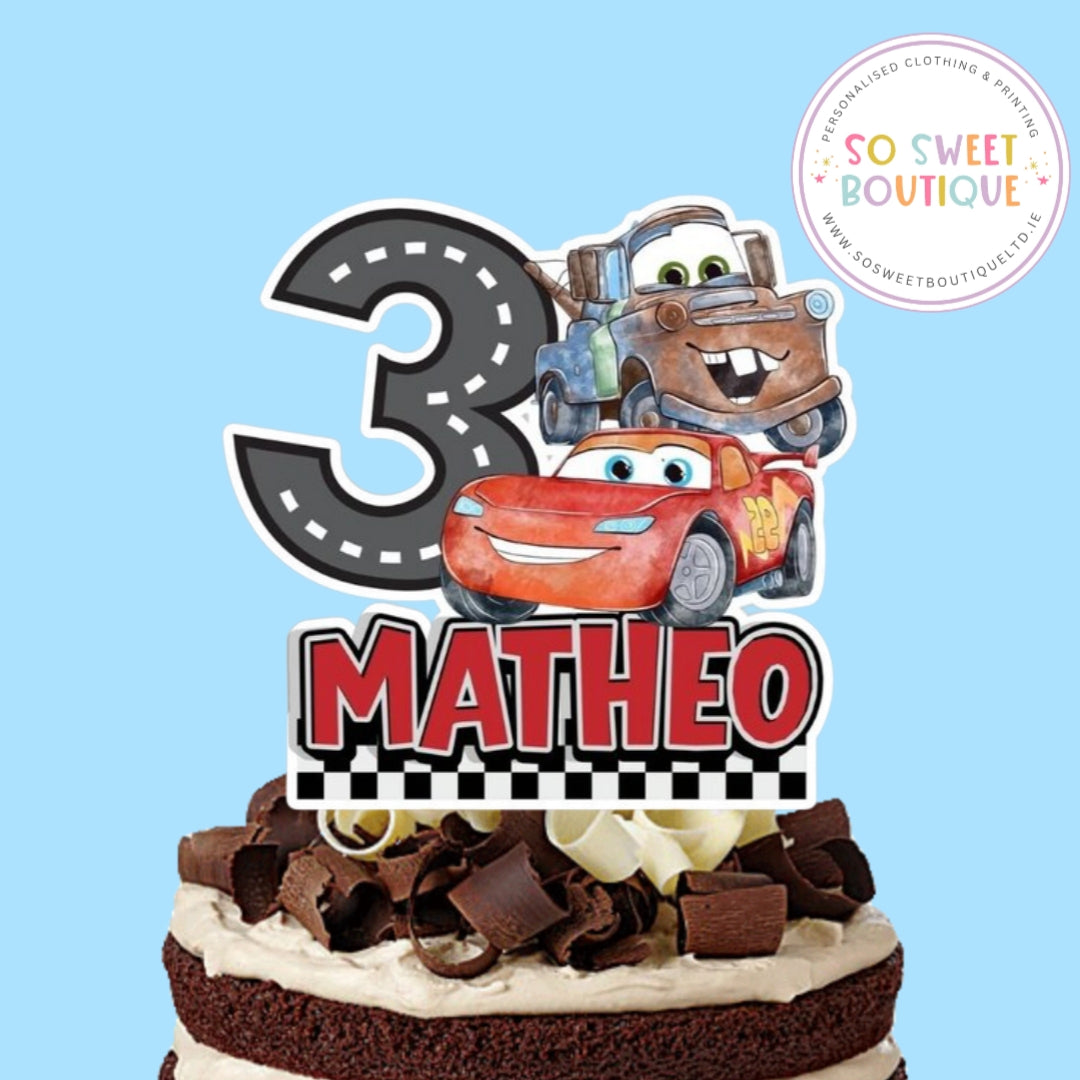 Cars Lightning McQueen Personalised Birthday Cake Topper - SoSweetBoutiqueLtd