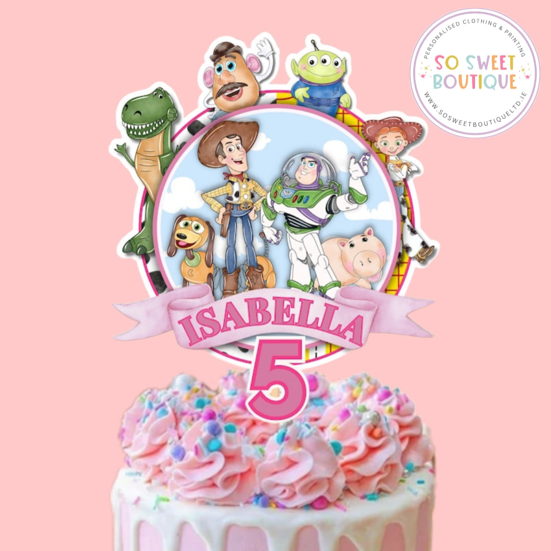 Toy Story Pink Personalised Birthday Cake Topper - SoSweetBoutiqueLtd