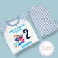 Personalised Baby Shark birthday pyjamas for kids, featuring bright colors and fun shark designs from SoSweetBoutiqueLtd.