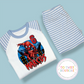 Personalized Spiderman birthday pajamas for kids from SoSweetBoutiqueLtd featuring a fun superhero design and custom name text.