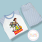 Personalized Toy Story bedtime pyjamas featuring Woody and Buzz Lightyear, ideal for birthday celebrations, by SoSweetBoutiqueLtd.