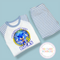 Personalized Sonic the Hedgehog birthday pajamas from SoSweetBoutiqueLtd, featuring colorful Sonic design on soft fabric.