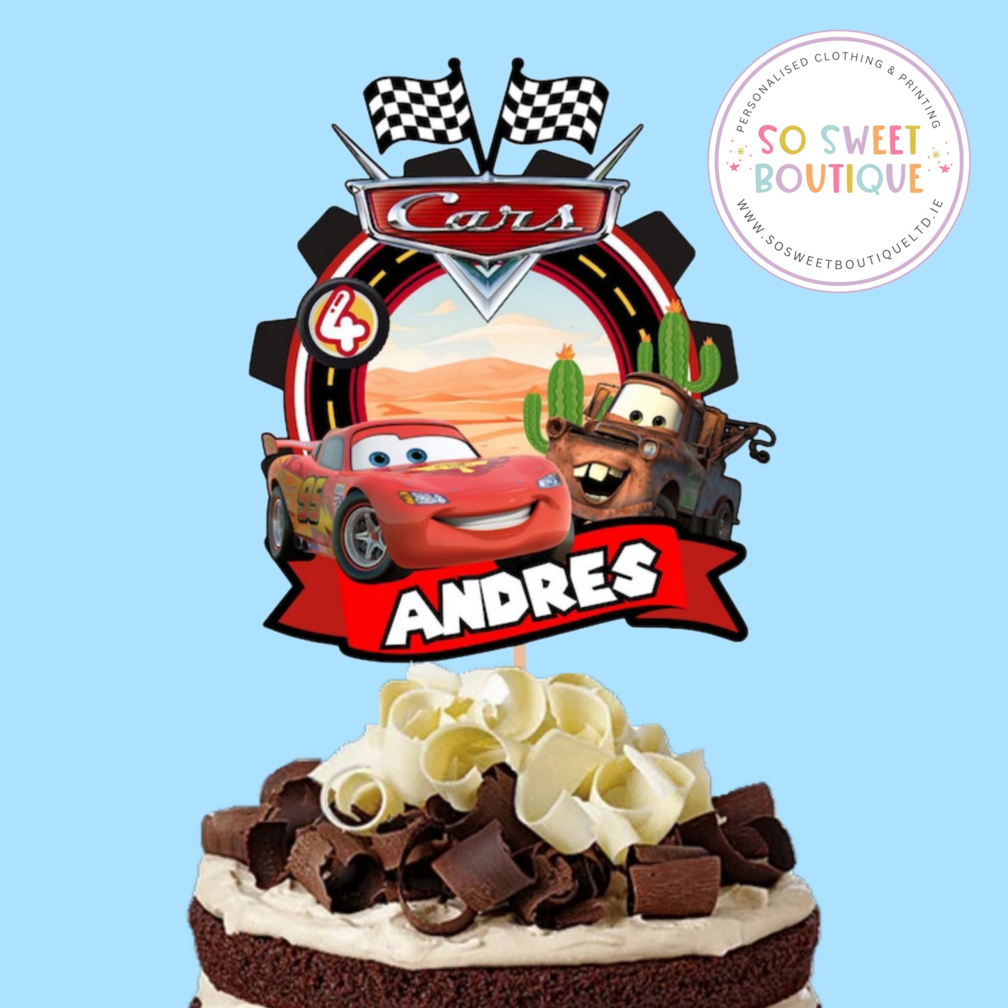 Cars Lightning McQueen Personalised Birthday Cake Topper
