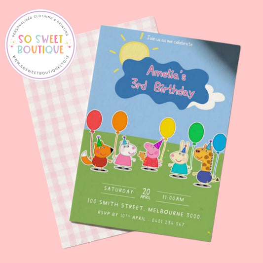 Pk 16 Peppa Pig Pink Gingham Personalised Birthday Party Invitations