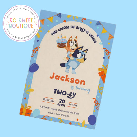 Pk 16 Bluey Personalised Birthday Party Invitations