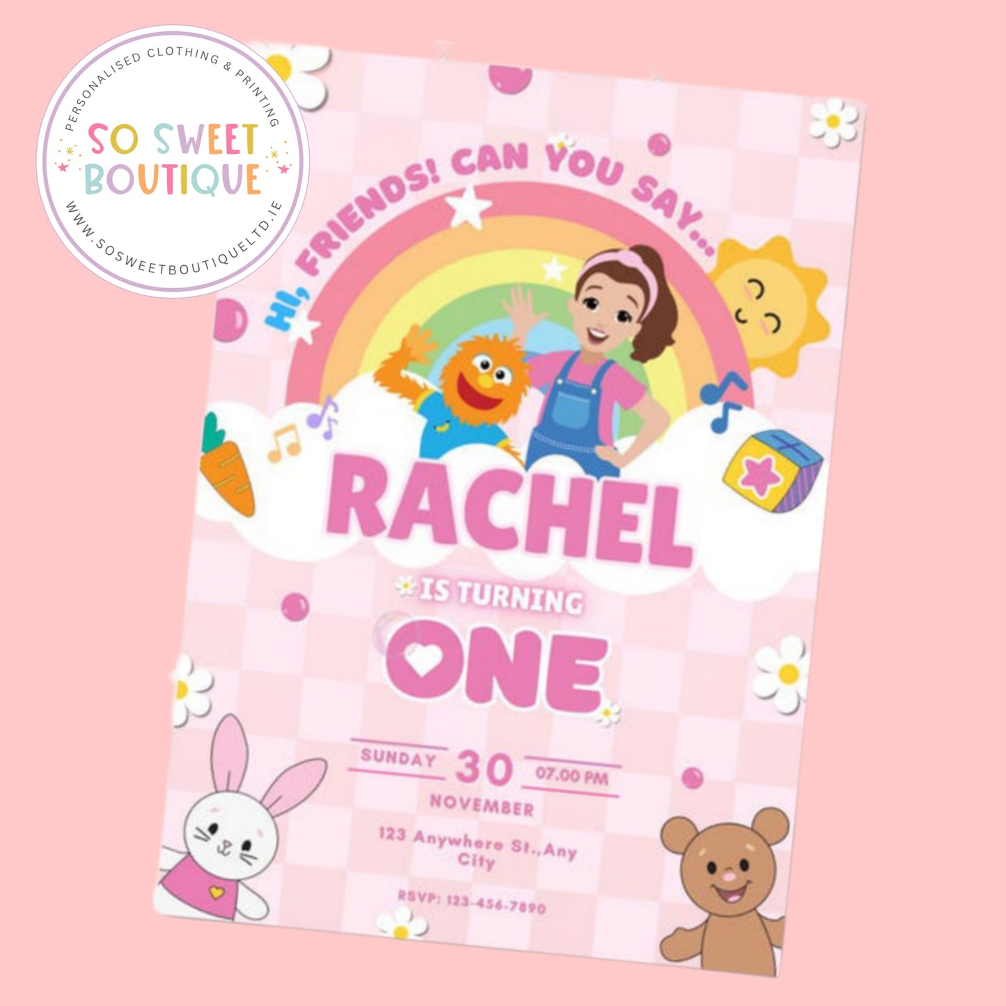 Pk 16 Ms Rachel Pink Personalised Birthday Party Invitations