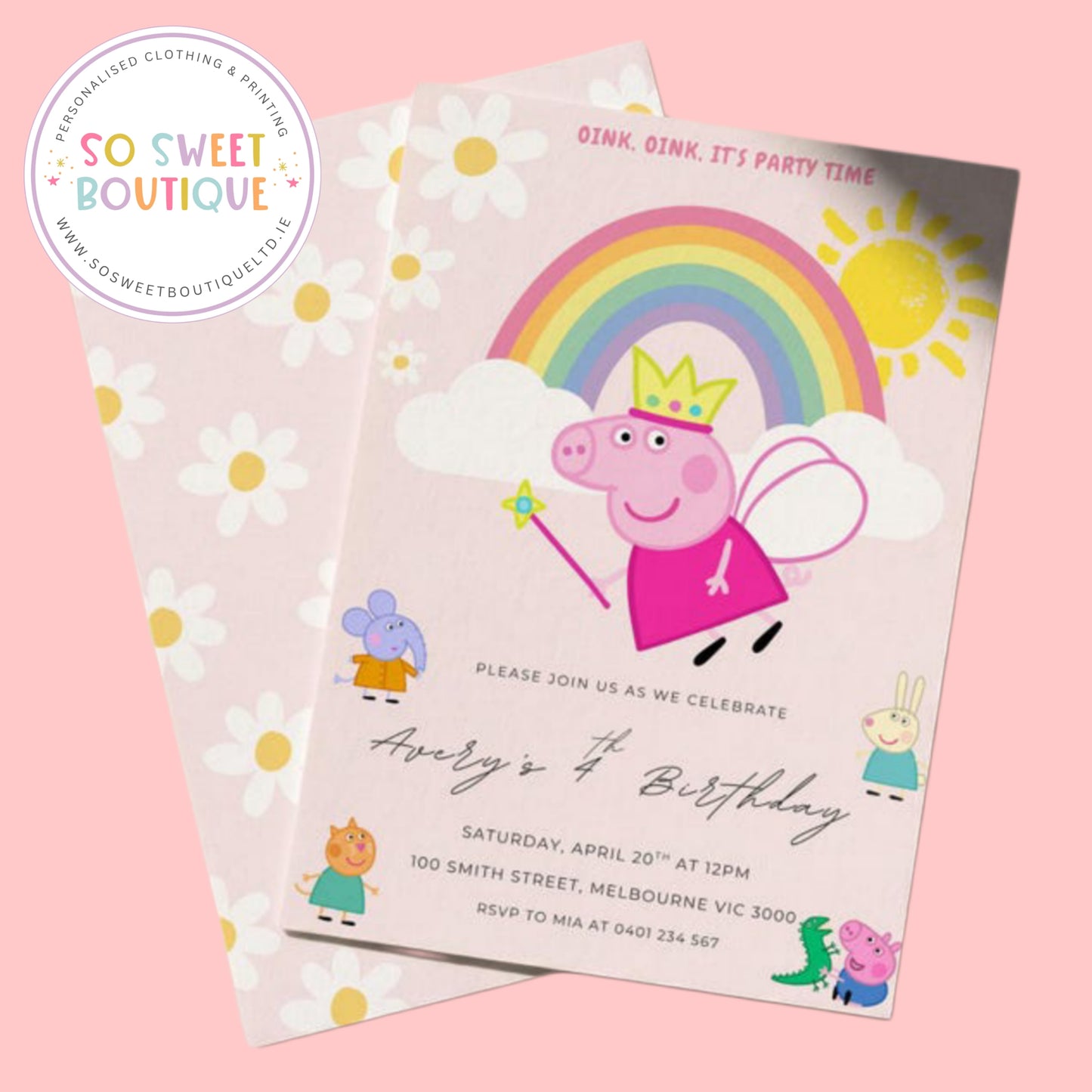 Pk 16 Peppa Pig Daisy Personalised Birthday Party Invitations