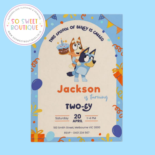 Pk 16 Bluey Personalised Birthday Party Invitations