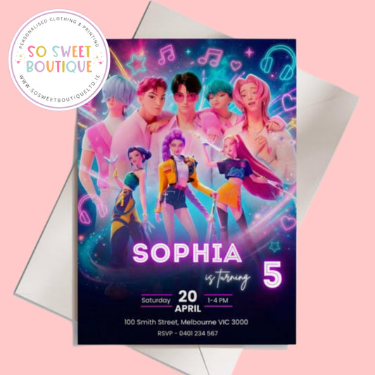 Pk 16 KPOP Demon Hunters Personalised Birthday Party Invitations