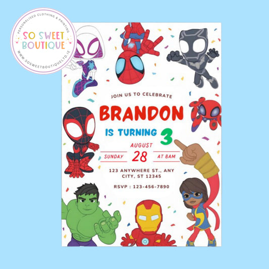 Pk 16 Spiderman Superhero Personalised Birthday Party Invitations