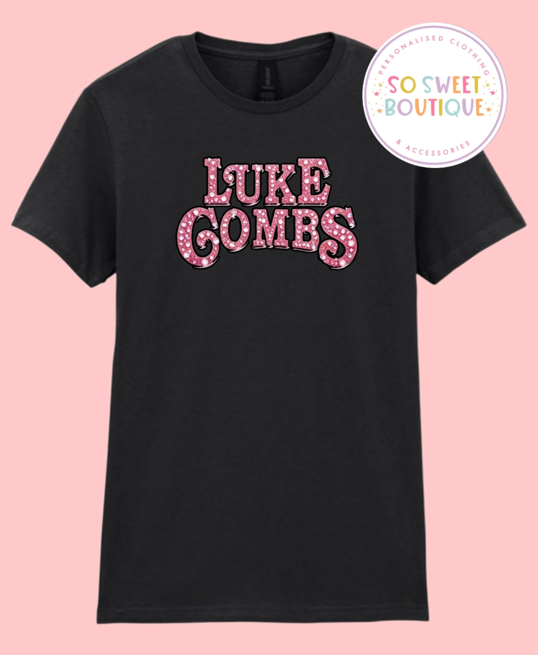 Luke Combs Pink Print Black T-Shirt