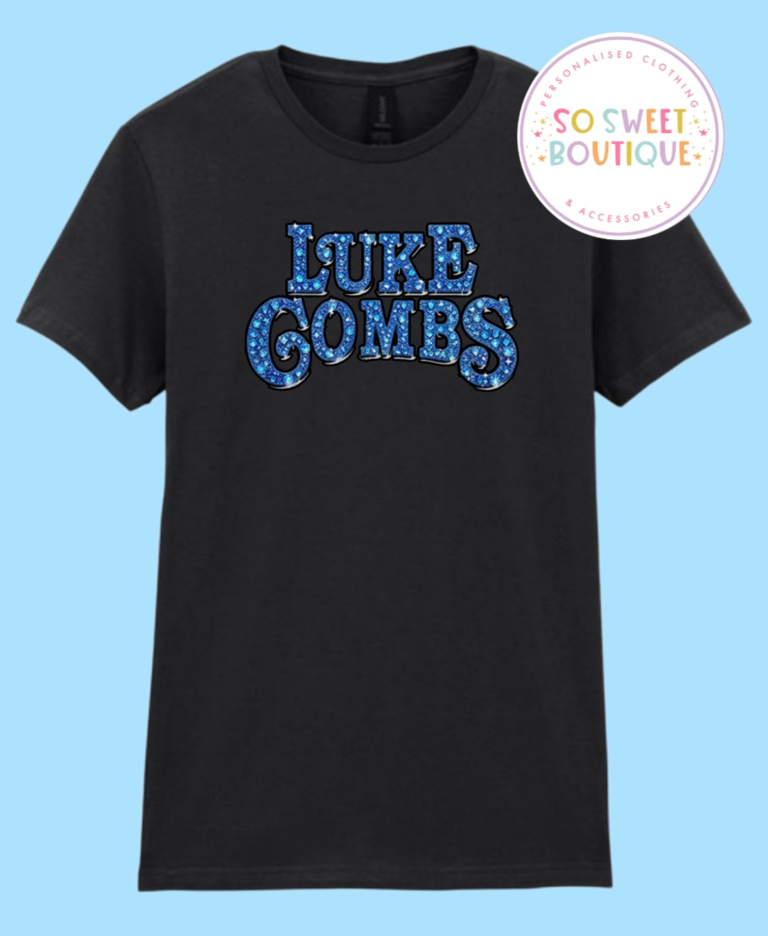 Luke Combs Blue Print Black T-Shirt