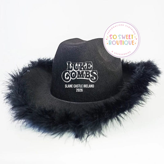 Luke Combs Slane Castle 2026 Black Feathered Cowboy Hat