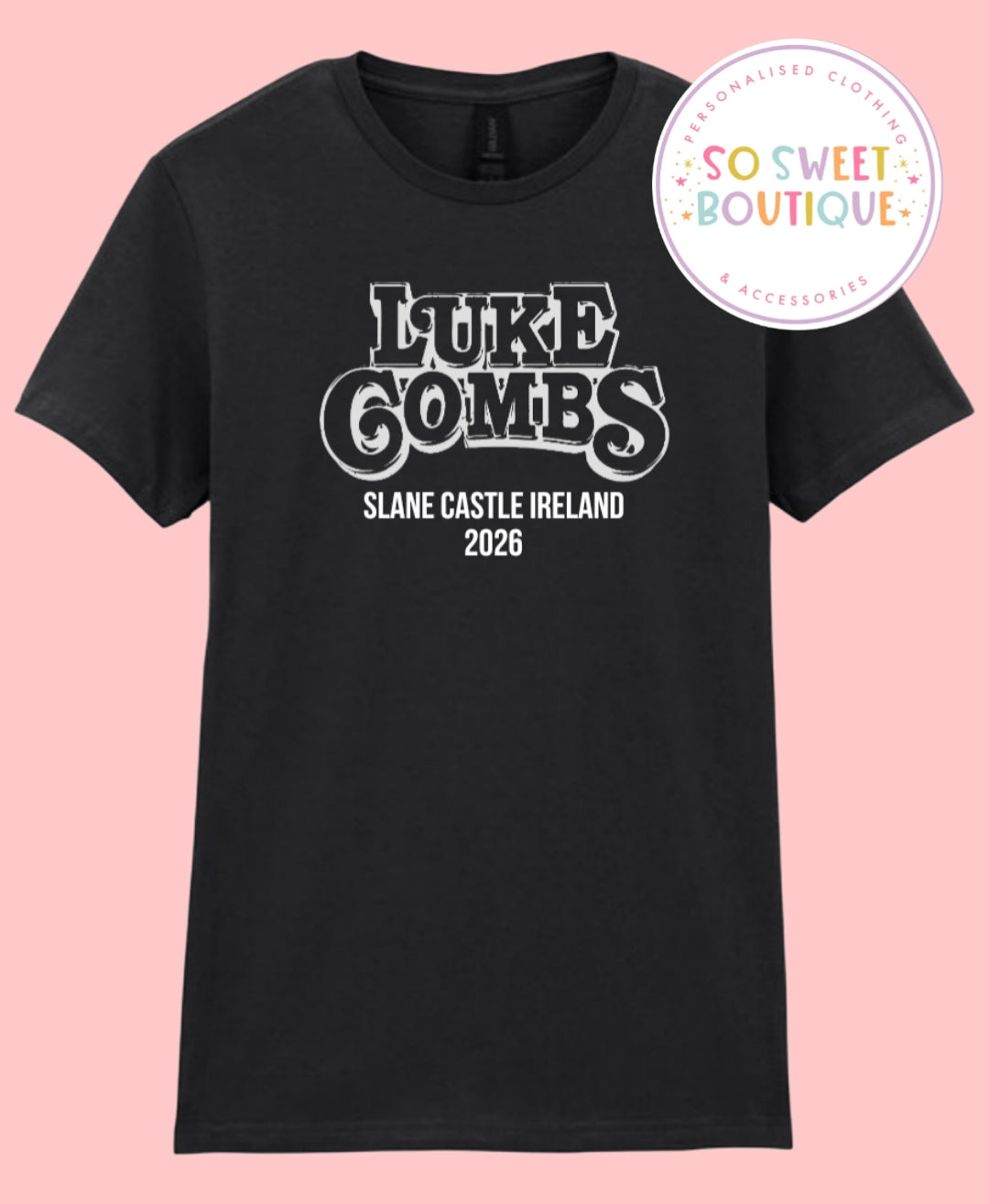 Luke Combs Logo Print Black T-Shirt - You choose text colour!