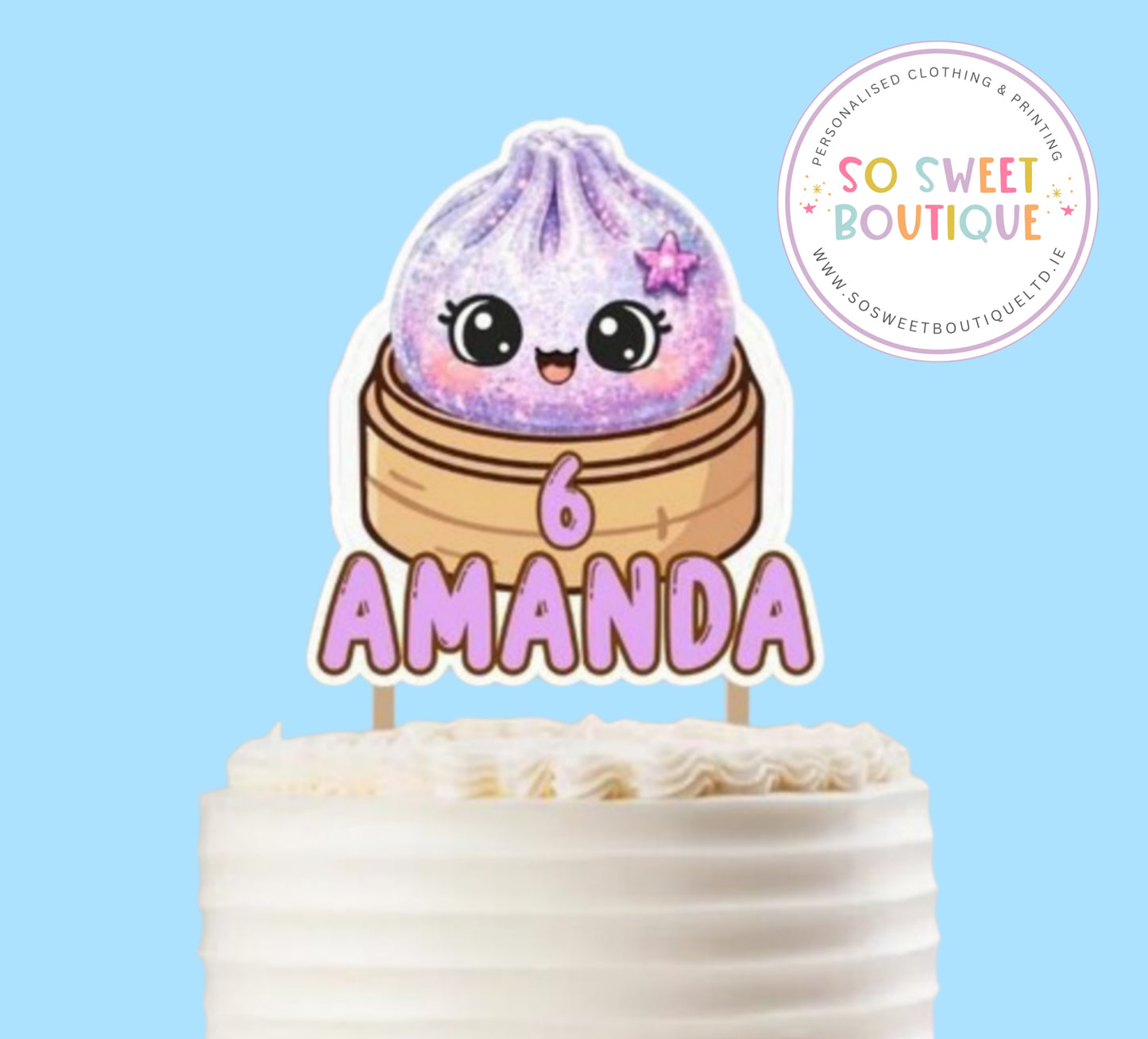 Purple Glitter Dumpling Personalised Birthday Cake Topper